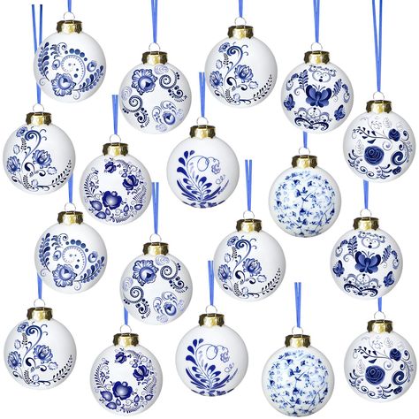 PRICES MAY VARY. Ceramic Ornament Set: you will receive 18 pieces of porcelain Christmas ornaments; These are miniature ornaments which are inspired by traditional blue and white chinoiserie to help you make a creative Christmas tree decoration Delightful Holiday Decorations: whether you hang the blue and white porcelain decoration on your Christmas tree or place them around your house to add an Asian style, they can make attractive decorations; This delightful ornament set is the nice holiday g Talavera Christmas Tree, Blue And White Ornaments, Chinoiserie Christmas Decor, Painted Ornaments Christmas, Chinoiserie Ornaments, Scandinavian Christmas Ornaments, Miniature Ornaments, Chinoiserie Christmas, Fall Pumpkin Decor