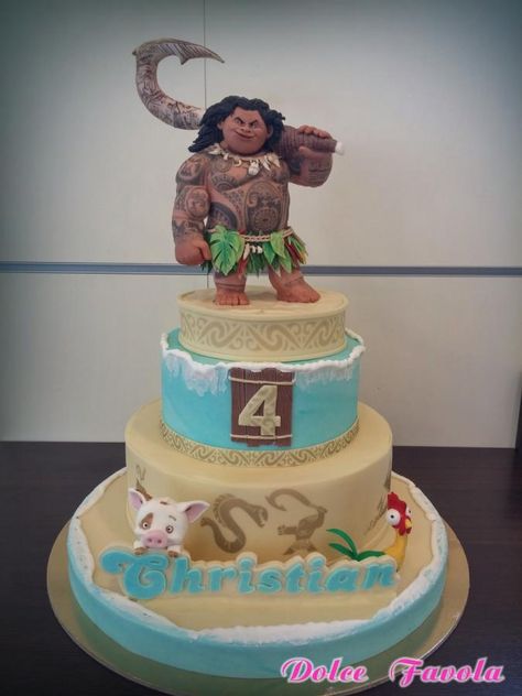 Moana Cake Design, Maui Cake, Moana Birthday Party Cake, Birthday Cake For Boys, Moana Birthday Cake, Maui Moana, Moana Birthday Party Theme, Disney Baking, Combined Birthday Parties