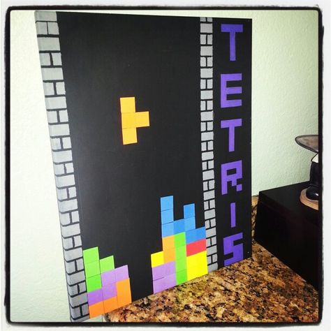 Tetris Art - made by my sister's BFF!!! Tetris Decorations Party, Tetris Classroom Theme, Tetris Bulletin Board, Tetris Decor, Tetris Decorations, Tetris Party, 80s Decorations, Tetris Art, 5th Grade Graduation