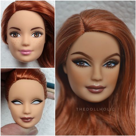 Barbie Repaint Tutorial, How To Reroot Doll Hair, Barbie Face Repaint, Barbie Styling Head Repaint, Fix Barbie Doll Hair, Barbie Makeover, Repainting Barbie Faces, Barbie Repaint, Doll Restoration