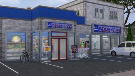 Rema 1000 Grocery Store at Alial Sim - The Sims 4 Catalog Sims Grocery Store, Bloxburg Grocery Store, Lotes The Sims 4, The Sims 4 Lots, David Sims, Play Sims, Casas The Sims 4, Sims House Design, Sims 4 Downloads