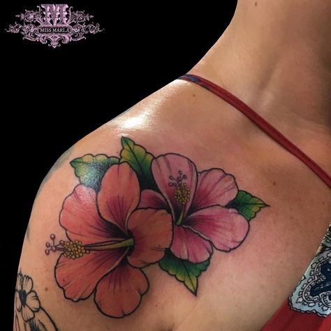 Hibiscus And Lily Flower Tattoo, Hibiscus Tattoos For Women, Red Hibiscus Flower Tattoo, Pink Hibiscus Tattoo, Red Hibiscus Tattoo, Hibiscus Tattoo Color, Jamaica Tattoo, Cheetah Print Tattoos, Colored Tattoos