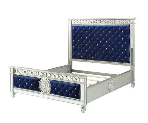 PRICES MAY VARY. Box Spring Required Panel Bed Mirrored Trim Crystal-like Button Tufted Mirrored Tapered Leg Glam Bed, Eastern King Bed, Mirror Trim, Button Tufted Headboard, Queen Upholstered Bed, California King Bedding, Padded Headboard, Velvet Bed, Acme Furniture