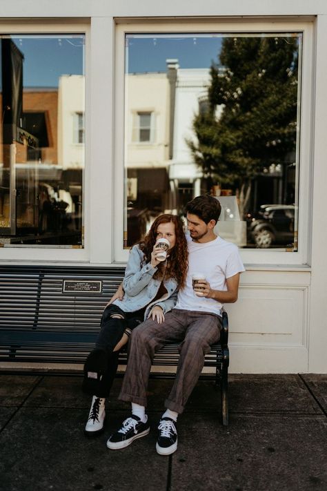 Engagement Photos Coffee, Coffee Shop Photos, Coffee Engagement Photos, Photoshoot Unique, Natchez Trace Parkway, Engagement Photo Outfit Ideas, Couples Photo Session, Engagement Photo Outfit, Coffee Shop Photography