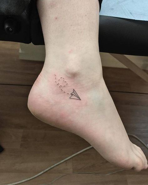 Paper Airplane Tattoos, Paper Plane Tattoo, Plane Tattoo, Airplane Tattoos, Ankle Tattoos For Women, Ankle Tattoos, Tattoo Paper, Dainty Tattoos, Ankle Tattoo