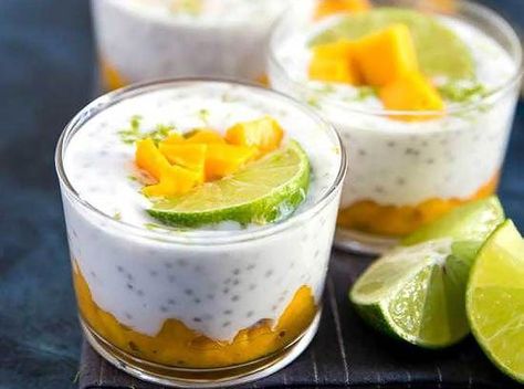 chia mango pudding 501 Thai Inspired Dessert, Mango Chia Pudding, Chia Pudding Recipe, Chia Recipe, Chia Seed Recipes, Whole 30 Breakfast, Chia Pudding Recipes, Paleo Breakfast, Pudding Recipe