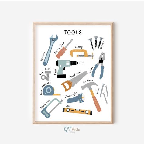 Construction Nursery Print, Toddler Boy Playroom Decor, Hand Tools, Mechanics, Montessori Home School Educational Poster, DIGITAL DOWNLOAD Tools Nursery Theme, Tool Themed Nursery, Tool Nursery Theme, Toddler Boy Playroom, Boy Playroom, Montessori Home, Construction Nursery, Tool Poster, Tools Theme