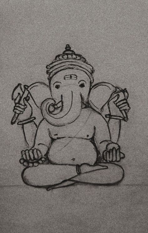 God Drawing Ganesh, Ancient Drawing Ideas, Hindu God Art Drawing, Cute Ganpati Bappa Sketch, Ganesh Bhagwan Drawing, Ganapati Sketches Simple, Vinayaka Images Drawing, Hanuman Ji Sketch Pencil Easy, Sanatan Drawing