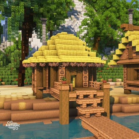 Airtug on Instagram: “3 small tropical houses using the new 1.20 bamboo blocks and one with an interior, lmk what you guys think of them #minecraft…” Bamboo House Minecraft 1.20, Mc Bamboo House, Minecraft Tiki Bar, Minecraft Tropical Island, Minecraft Tropical Builds, Bamboo Farm Minecraft, Minecraft Bamboo Builds, Minecraft Tropical House, Minecraft Beach Hut