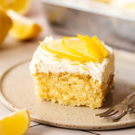 Vegan Lemon Cake - Addicted to Dates Vegan Lemon Cookies, Vegan Lemon Drizzle Cake, Lemon Sheet Cake, Vegan Lemon Cake, Lemon Loaf Cake, Lemon Frosting, Lemon Syrup, Lemon Drizzle Cake, Drizzle Cake