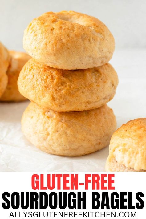 These gluten-free sourdough bagels are the perfect chewy gluten-free bagels made with a gluten-free sourdough starter. These homemade bagels are an easy breakfast recipe and great for storing in the freezer to enjoy later! Sourdough Bagels Recipe, Gluten Free Sourdough Starter, Gluten Free Meal Prep, Gluten Free Recipes For Lunch, Bagels Recipe, Weeknight Dinner Recipes, Gluten Free Recipes For Kids, Sourdough Bagels, Gluten Free Bagels