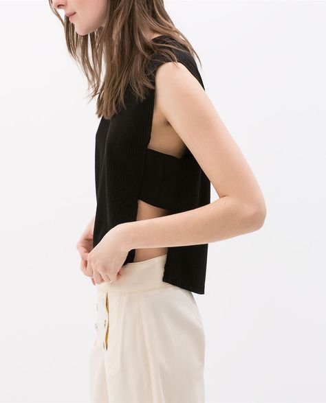 Image 6 of STUDIO RIBBED TOP WITH SIDE SLITS from Zara Side Split Shirt, Visual Notes, Couture Designers, 2014 Fashion, Female Model, Ribbed Top, Side Split, Porcelain Painting, Minimalist Fashion