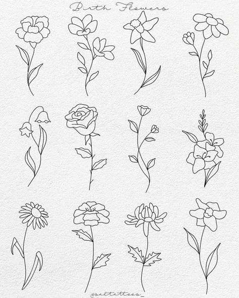 September Birth Flower Line Drawing, Simple Flower Tattoo Stencil, December Flower Tattoo, Playlist Journal, Small Geometric Tattoo, Flower Tattoo Stencils, December Flower, Simple Flower Tattoo, Simple Tattoos For Women