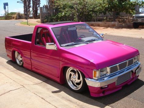 Pink Truck Pink Chevy Trucks, Nissan Hardbody 4x4, Mini Trucks Mazda, Barbie Truck, Pink Trucks, Pink Chevy, Baby Trucks, Trailer Light Wiring, Slammed Trucks