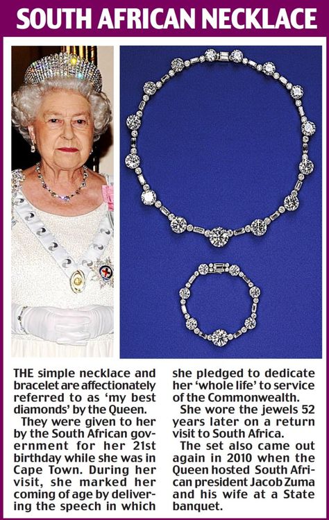 South African necklace Queen Elizabeth Jewels, Royal Family Jewels, British Crown Jewels, Jacob Zuma, Royal Crown Jewels, Royal Jewellery, Queens Jewels, Royal Crowns, Queen Jewelry