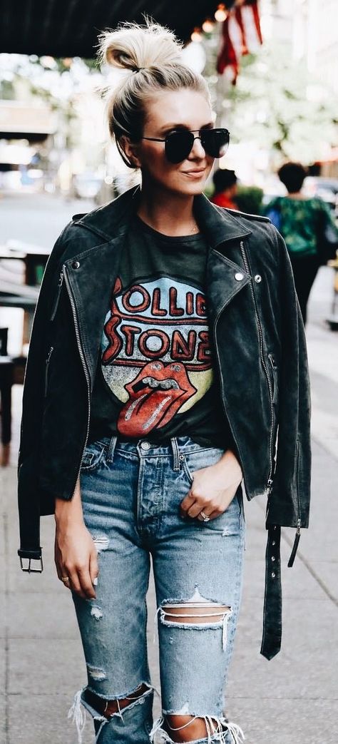 Just substitute the Rolling Stones tee for a David Bowie one and this outfit would be perfect Hipster Party, Winter Hipster, Rok Outfit, Mode Rock, Dimebag Darrell, Mode Grunge, Perfect Fall Outfit, Chic Winter Outfits, Rock Outfit