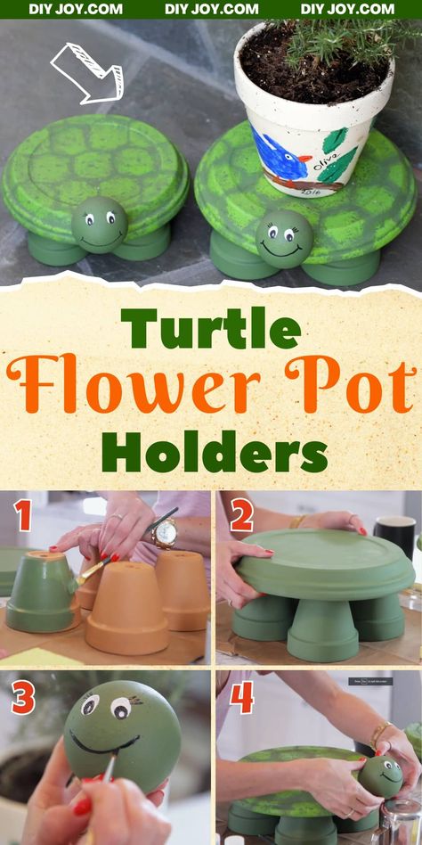 How To Make Turtle Flower Pot Holders Plant Pots Crafts, Terra Cotta Pot Crafts Diy, Clay Pot Projects, Turtle Crafts, Clay Pot People, Terra Cotta Pot Crafts, Plant Decoration, Cute Turtle, Flower Pot Crafts