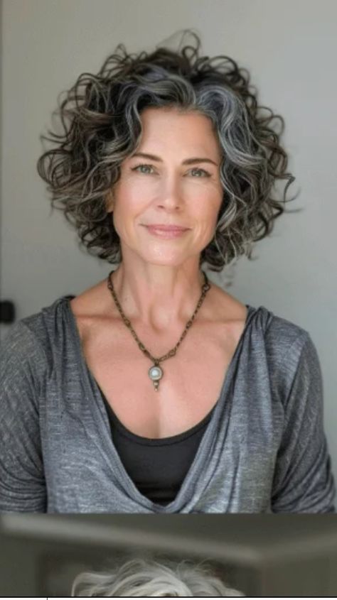 Curly Bob Gray Hair, Bob Haircuts For Women With Curly Hair, Curly Grey Hair Over 50, Bobs For Curly Hair, Short Curly Gray Hair, Silver Curly Hair, Naturally Wavy Bob, Gray Curly Hair, Curly Silver Hair