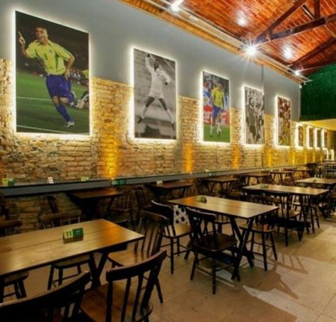 Bar futebol Football Pub, Sport Snacks, Sport Bar Design, Sports Bar Decor, Sports Facility Architecture, Sports Pub, Themed Restaurant, Sport Bar, Corporate Event Design