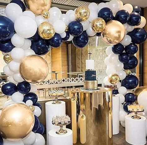 Navy Party Decorations, Marine Party, Gold Balloon Garland, Navy Baby Showers, Little Prince Party, Navy Blue And Gold Wedding, Royal Baby Showers, Birthday Garland, Gold Party Decorations