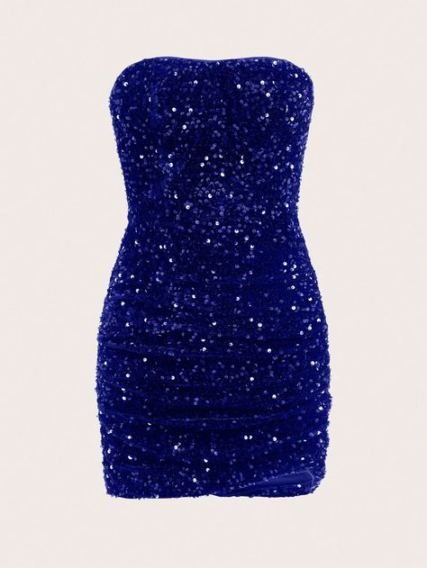 Royal Blue Party Collar Sleeveless Sequins Plain Bodycon Embellished Medium Stretch  Women Clothing Royal Blue Birthday Dress, Royal Blue Clothes, Red Carpet Short Dress, Sparkly Blue Dress, Dresses Png, Royal Blue Dress Short, Going Out Outfits Night Club, Navy Blue Party Dress, Sequin Tube Dress