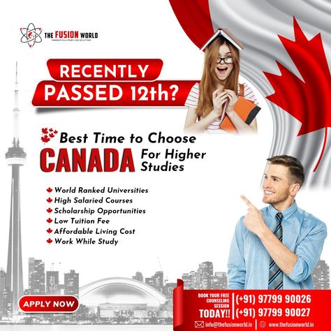 Are you recently passed 12th grade? This is the Best Time to Choose Canada For Higher Studies. We answer all your top questions, about the cost of studying in Canada, including how much it. ✔️ World Ranked Universities ✔️ High Salaried Courses ✔️ Scholarship Opportunities ✔️ Low Tuition Fee ✔️ Affordable Living Cost ✔️ Work While Study Get Expert Guidance About university & course Selection, Tuition Fees, Living costs, PSW and the visa Process! Don't miss this opportunity. Canada Study Visa, University Of Regina, Top Questions, Canada Study, Study In Canada, University Courses, 12th Grade, Tuition Fees, Study Abroad