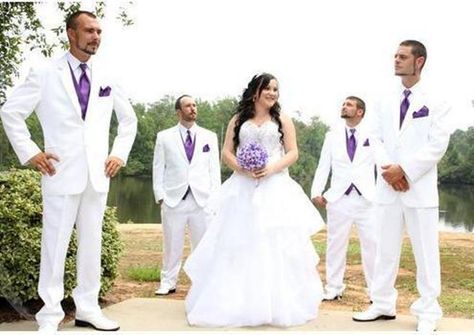 Purple Tuxedo Wedding, White Groomsmen Suits, White Wedding Suits For Men, Purple Tuxedo, White Wedding Suit, Prom Blazers, Tie Vest, Best Man Wedding, Groom Tuxedo