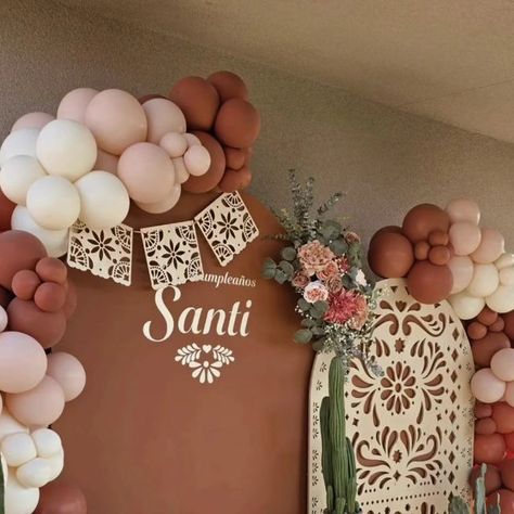 Karens_decoration on Instagram: "Feliz cumpleaños Santi🤎🌿 #bakersfield #bakersfieldballoons  #cielitolindo #Bakersfielddecor  #bakersfieldparties #fypシ #fy #birthday  #papelpicado #balloons #fiesta" Cielito Lindo Birthday Party, Mexican Theme Gender Reveal Ideas, Hispanic Baby Shower Ideas, A Little Señorita Is On Her Way, Mexican Bautizo Ideas, White Mexican Party, Pink Mexican Theme Party, Bautizo Theme, 21st Birthday Ideas Themes