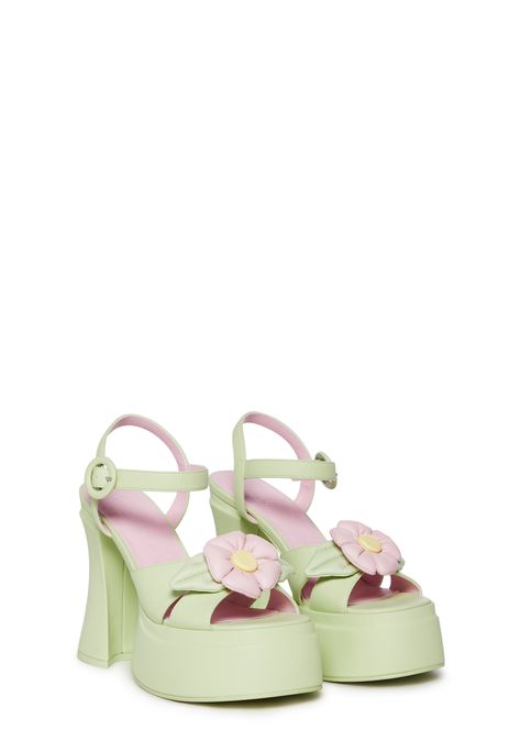 base Pastel Pink Platform Heels, Fun Platform Heels, Mermaidcore Shoes, Cute Platform Heels, Pink And Green Clothes, Dolls Kill Heels, Pink And Green Shoes, Boutique Of Flowers, Cool Shoes Women