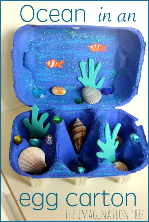 De zee in een eierdoos Beach Crafts For Kids, Beach Crafts Diy, Imagination Tree, Egg Carton Crafts, Sea Crafts, Ocean Crafts, Egg Carton, Beach Crafts, Childrens Crafts