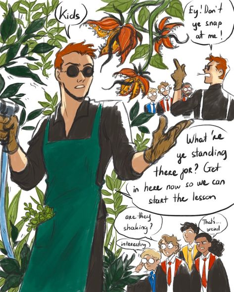 Good Omens Harry Potter Au, Harry Potter Crossover Fanart, Good Omens Comic, Good Omens Fanart, Arte Indie, Ronald Weasley, Crowley X Aziraphale, Good Omens Book, Harry Potter Comics