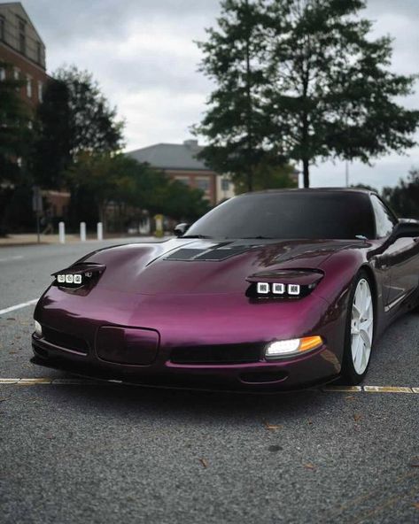 Sick-looking Chevy Corvette in purple color owned and modified by IG @j.zho6 photo @aylexmedia Custom wheels, low suspension & lots of other performance and exterior mods. Find more cool muscle car projects at MuscleCarDNA! #chevy #corvette Low Suspension Cars, C5 Corvette Custom, Purple Corvette, C5 Corvette Wheels, Corvette C4 Zr1, 2005 Corvette, Custom Corvette, Impala Car, 2004 Corvette