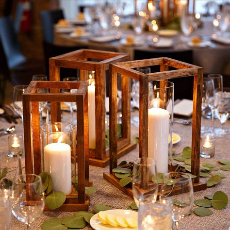 Wood Lantern Wedding, Diy Wood Lanterns, Diy Wooden Lantern, Wood Lantern Centerpiece, Wedding Decorations Diy Centerpiece, Cheap Wedding Centerpieces, Lantern Decor Wedding, Lantern Centerpiece Wedding, Lantern Centerpieces