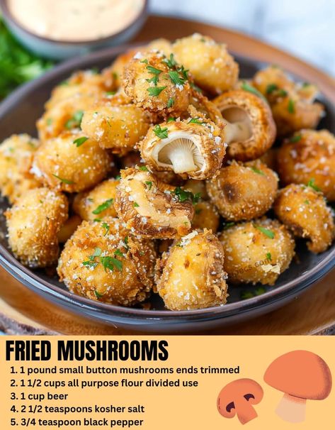 Fried Mushrooms via @recipecs Beer Battered Mushrooms, Layered Taco Bake, Battered Mushrooms, Hot Fudge Pudding Cake, Hot Fudge Pudding, Fudge Pudding Cake, Fudge Pudding, Layered Taco, Apple Cheesecake Bars