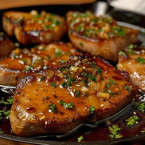 Honey Garlic Pork Chops Healthy Pork Chop Recipes, Honey Garlic Pork, Garlic Pork Chops, Smoked Pork Chops, Garlic Pork, Honey Garlic Pork Chops, Recipes Pork, Herb Roasted Potatoes, Juicy Pork Chops