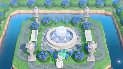 Best ACNH Fountain Design Ideas - Animal Crossing Water Fountain Decoration Tips & Fountain Recipe Fountain Centerpiece, Fountain Diy, Fountain Ideas, Animal Crossing 3ds, Diy Fountain, Animal Crossing Guide, Fountain Design, Animal Crossing Wild World, Drinking Fountain