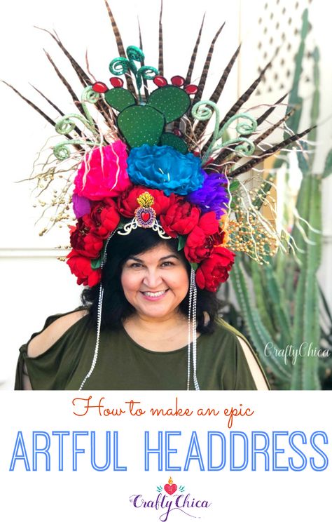 How to make an epic headdress from everyday items you probably have in your craft room. Why? To empower yourself and feel like a queen! Hat Decorations Ideas, Flower Headdress Diy How To Make, How To Make Headpieces, Floral Headdress Diy, How To Make A Headdress, Fairy Headpiece Diy, Headdress Ideas, Headdress Diy, Diy Headpiece