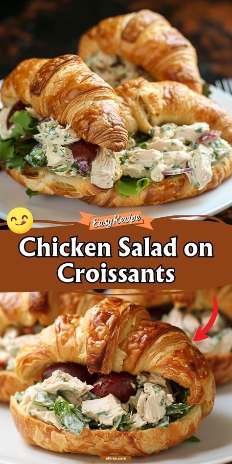 Relish the creamy and crunchy Chicken Salad served on buttery croissants. A sophisticated choice for any brunch or light lunch.
#ChickenSalad #CroissantSandwich #BrunchIdeas Chicken Salad Croissants, Crunchy Chicken Salad, Chicken Croissant, Chicken Appetizer Recipes, Chicken Salad Croissant, Croissants Recipe, Chinese Chicken Salad Recipe, Pecan Chicken Salads, Crunchy Chicken