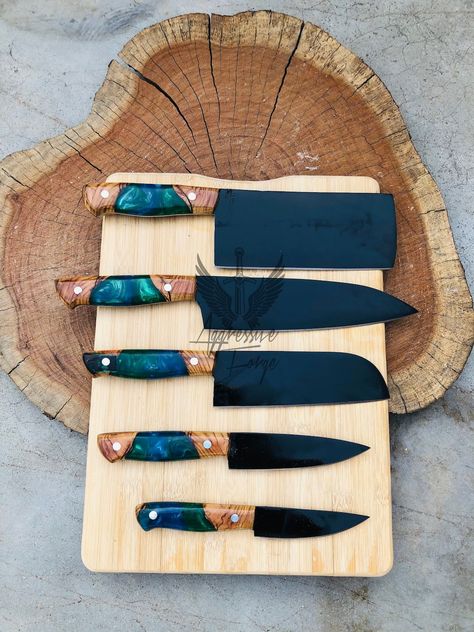 Butcher Knife Set, Custom Kitchen Knives, Kitchen Knives Set, Knife Bag, Knife Patterns, Types Of Knives, Metal Forming, Butcher Knife, D2 Steel