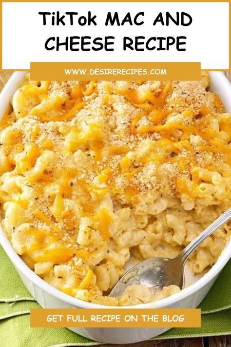 Elevate your mac and cheese game with our TikTok Mac and Cheese Recipe! 🧀✨ Dive into the viral sensation, creating a creamy, cheesy masterpiece that's both quick and delicious. Join the trend and turn your kitchen into a TikTok sensation! #TikTokRecipe #MacAndCheeseMagic #CheesyGoodness #ViralEats #EasyCooking Tic Tok Baked Mac And Cheese Recipe, Tik Tok Mac And Cheese Recipe, Muellers Mac And Cheese, Tiktok Mac And Cheese, Easy Mac N Cheese Recipe, Buffalo Mac And Cheese, Cheese Game, Viral Recipes, Easy Mac And Cheese