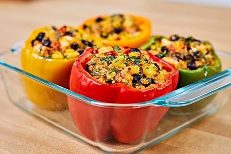 25 Stuffed Vegetable Recipes for Delicious Dinners | Food Network Canada Edible Bowl, Stuffed Peppers With Rice, Food Network Canada, Peppers Recipes, Glass Baking Dish, Cauliflower Recipes, How To Cook Quinoa, Om Nom, Healthy Lunch