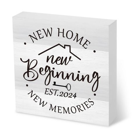 PRICES MAY VARY. Wooden Box Block Sign Size: box measures 5 x 5 inches, can be placed independently and mounted on the wall, ideal for use as a desk accessory on a table Durable Material: the new home sign is made of wood, lightweight and sturdy, not easy to fade, can be applied for a long time Special Home Decor Design: “new home new memories new beginning” Everyone will be excited when they see it in your new home, giving guests a warm and harmonious country atmosphere Widely Range: the house New House Must Haves, House Must Haves, New House Decor, Decorations For Home Living Room, Housewarming Sign, Balcony Dining, Bathroom Desk, Living Room Desk, New Home Presents