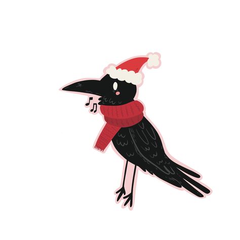 #christmas #xmas #sing #crow #bird #winter #stickers Holiday Pfp, Christmas Singing, Winter Stickers, Tiny Canvas, Stella Luna, Scary Drawings, Crow Bird, Christmas Hat, Crows