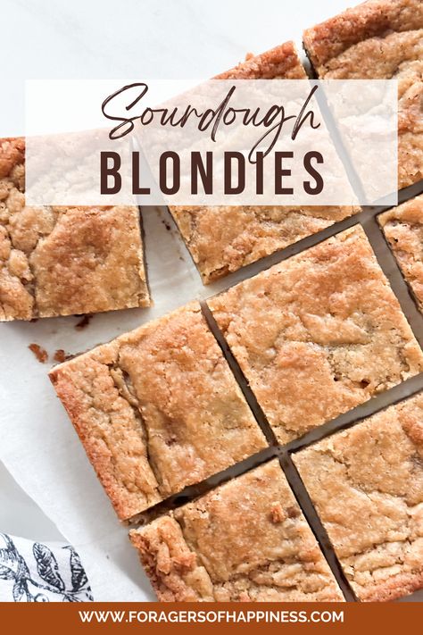 Sourdough Sparrow Chocolate Chip Cookies, Sourdough Blondies Recipe, Sourdough Blonde Brownies, Quick Sourdough Discard Dessert, Sour Dough Discard Dessert Recipes, Sourdough Discard Cookie Bars, Sourdough Discard Blondies, Sourdough Discard Treats, Sourdough Discard Brownie Recipes