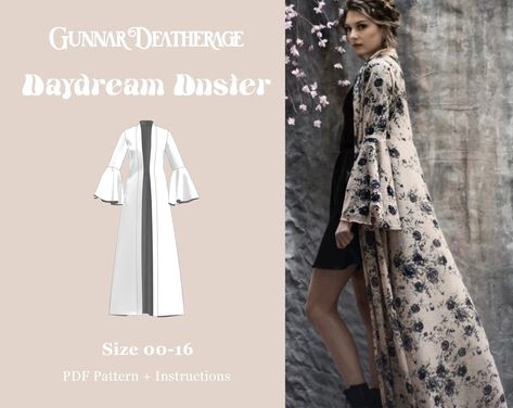 DAYDREAM DUSTER Digital Pattern PDF Size 00-16 Instant - Etsy Kimono Pattern Sewing, Duster Pattern, Long Bridal Robe, Duster Kimono, Sewing Projects Clothes, Long Duster, Bridal Robe, Kimono Pattern, Wrap Pattern