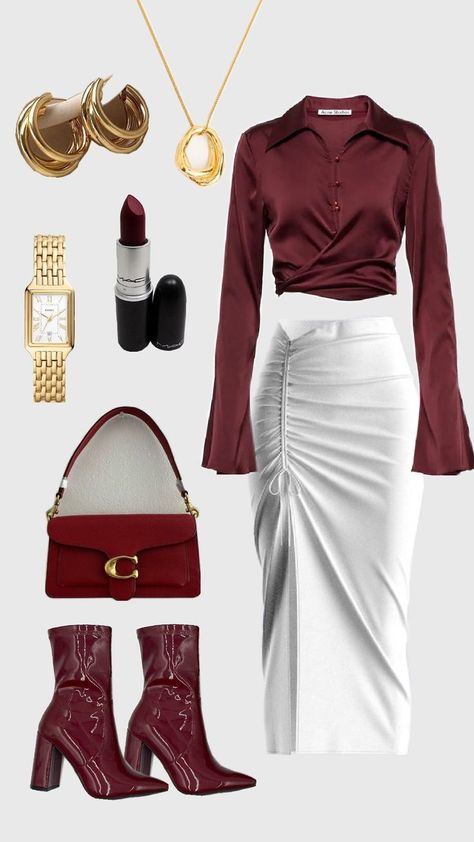 Red White Outfit, Cream Outfit, Easy Hairstyles For Thick Hair, White Outfit, Thick Hair, White Outfits, Work Outfits, Wine Red, Thick Hair Styles