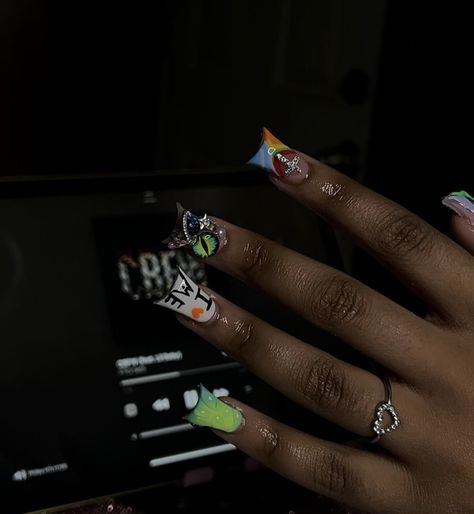 Back To School Nails, Duck Nails, Colored Acrylic Nails, School Nails, Long Acrylic Nails Coffin, Unique Acrylic Nails, Bling Acrylic Nails, Acrylic Nails Coffin, Unique Nails