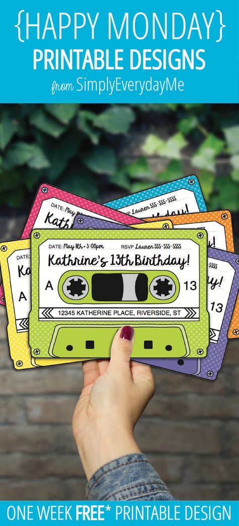 80s Party Decorations Free Printables, 90s Theme Party Free Printables, Through The Decades Party Invitation, 90s Party Printables Free, 80s Printables Free, 80s Party Invite, 90s Invitation Ideas, 80s Invitation Ideas, 90s Printables