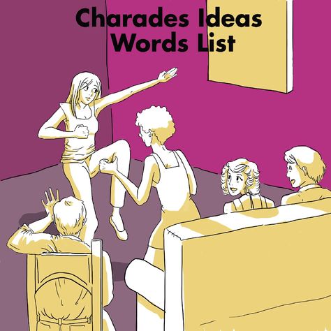 Charades: Topic Ideas, Word Lists, and How to Play - HobbyLark - Games and Hobbies Words For Charades, Charade Ideas Funny, Charades For Adults, Charades Word List, Charades Words, Recreational Therapist, Charades Cards, Charades Game, Church Games