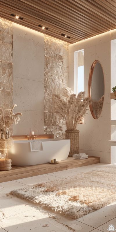 White Spa Bathroom Ideas, Amazing Bathrooms Master Baths, Wabi Sabi Bathroom Inspiration, Travertine Bathroom, Boho Chic Interior, Bathroom Aesthetic, Bathroom Design Decor, Bathroom Inspiration Decor, Bathroom Spa